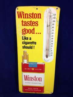 OLD WINSTON CIGARETTE TIN SIGN THERMOMETER  