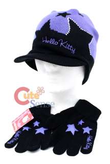 Sanrio Hello Kitty Beanie Cap Glove Set Purple Star2PC  