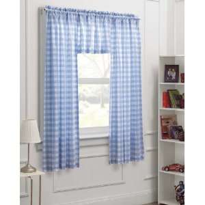 Blue and White Gingham Check Print 3 pc Window Panel Set   63 In 