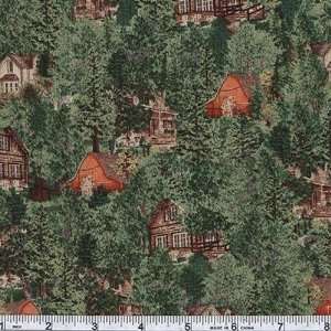   Cabins In The Woods Green Fabric By The Yard Arts, Crafts & Sewing