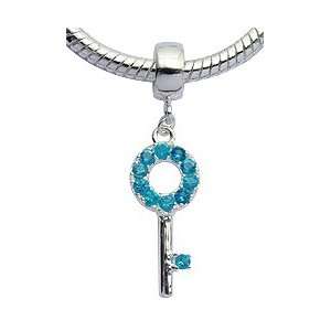 Compatible silver bead charm   Key with CZ crystals hand set and hand 