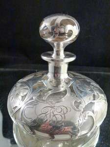 Antique Art Nouveau Arts Crafts Sterling Silver Overlay Perfume Bottle 