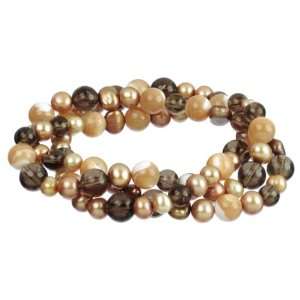  Natural Mother of Pearl, Smoky Quartz, Freshwater Pearl 
