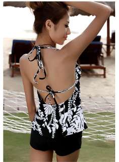 Trendy Tropical Open Back Halter Tankini Set Bathing Suit Swimsuit S M 