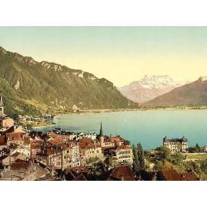 Vintage Travel Poster   Montreux general view Geneva Lake Switzerland 