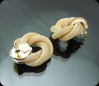   st Beautiful Gold GP Mesh Swirl Earrings Twisted 1inch Post NEW  