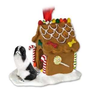  Japanese Chin Gingerbread House Ornament   Black & White 