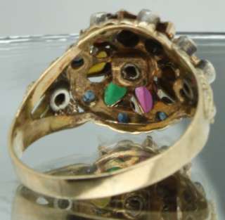 Indian Mogul Multi Gem Flower Tiered Cluster 10K Yellow Gold Ring 7.75 