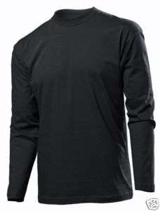 Plain BLACK Long Sleeve Cotton Tee T Shirt No Logo  