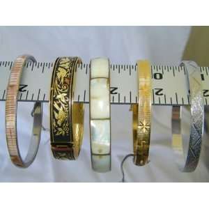  Lot of 5 Vintage Bracelets Abalone Cloisonne Brass 