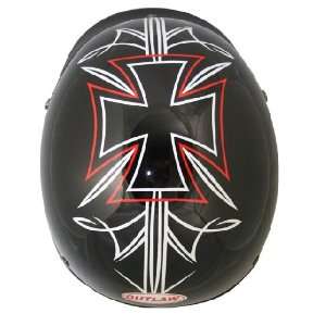  Black Outlaw Pinstripe Iron Cross Half Helmet   Size 