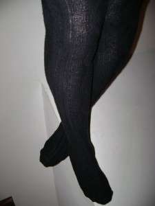 WELL WORN USED WOMENS BLACK THIGH HIGH LONG CABLE KNIT SOCKS  