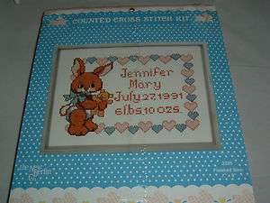 NIP Bunny Rabbit Baby Birth Sampler Cross Stitch Kit  