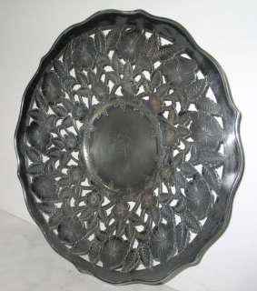 BEST ANTIQUE FORBES SILVER FLOWER 11” RETICULATED PLATE  