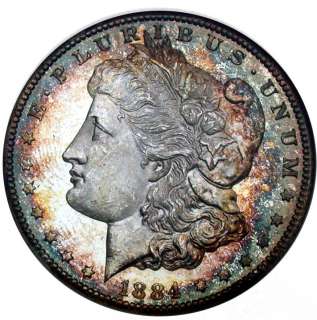 1884 cc ANACS MS66UDM DMPL Colorful Toned Morgan Dollar  