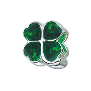Zable 4 Leaf Clover Green Stones Irish Celtic Nature Sterling Silver 