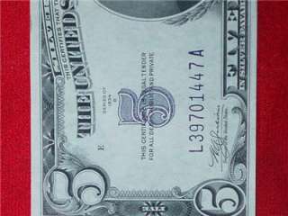1934 B Five Dollar Blue Silver Cer Julian Vinson #ds47A  