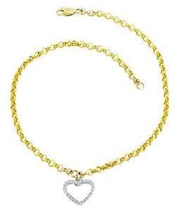 14k Gold Diamond Accent Heart Charm Anklet  