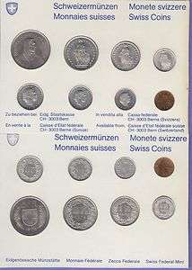 Switzerland 1,5,10,20 Rappen & 1/2,1,2,5 Francs Uncirculated Mint Set 