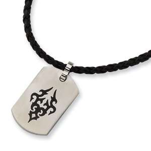   Stainless Steel Leather Cord Black Enameled Necklace Jewelry