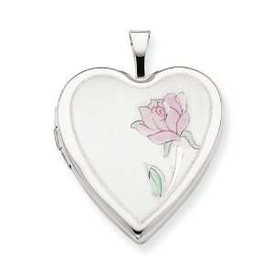  14k Gold 20mm White Gold Enamel Rose Heart Locket Jewelry