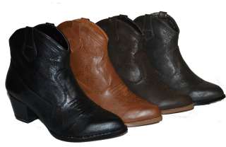 Womens Ankle High Cowboy Boots in 4 Colors, Black, D. Brown, L. Brown 