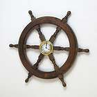 Nautical 24 Teak Wood Ships Steering Wheel Clock Brass Marine Decor