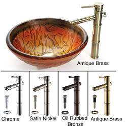 Kraus Copper Glass Vessel Sink and Bamboo style Bathroom Faucet 