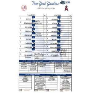  Yankees at Angels 9 23 2009 Game Used Lineup Card (MLB 