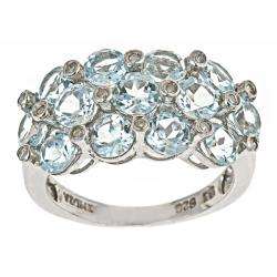 Yach Sterling Silver Aquamarine and Cubic Zirconia Ring   