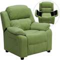   Padded Contemporary Avocado Microfiber Kids Recliner with Storage Arms
