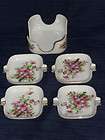   Set of 4 Porcelain Table Top floral PERSONAL ASHTRAYS w/HOLDER Japan