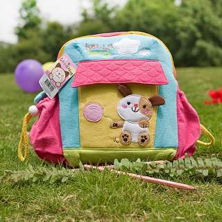 Hello Dog Applique Kids Fabric School Outdoor Backpack  