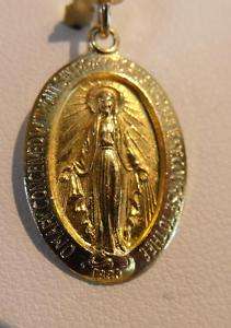 14K GOLD MIRACULOUS MARY MEDAL CHARM PENDANT  