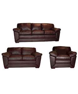 Soft Chocolate Leather Sofa, Loveseat, & Chair  