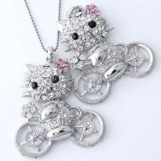 Silver Plated Crystal Glass Kitty & Bike Bead Pendant  