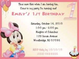 Baby Minnie 1st Birthday Invitations/Birthday Supplies  