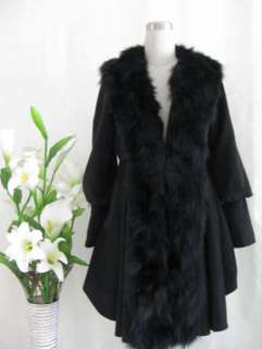 Womens Ladies Real Fox Fur Collar Tuxedo Cashmere Winter Coat Outwear 