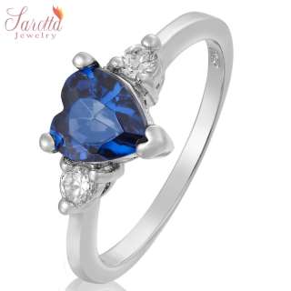   Jewelry Heart Cut Blue Sapphire Fine Clear Topaz Ring SIZE M/6  