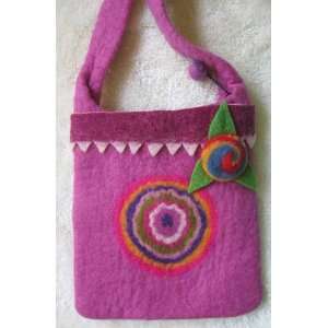   Pink Wool Felt Bag with Concentric Circles 