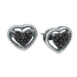   Silver 1/4ct TDW Black Diamond Heart Stud Earrings  