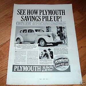 1937 Plymouth DeLuxe 4 Door Touring Sedan Ad  