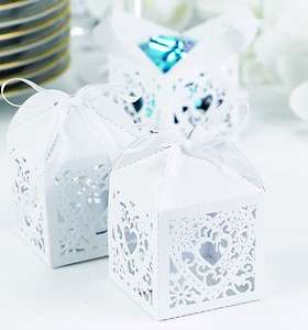   Die Cut Heart White Shimmer Favor Boxes Wedding Bridal Reception Gift