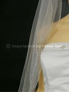 2T Ivory Waltz Scalloped Beaded Edge Bridal Wedding Veil  