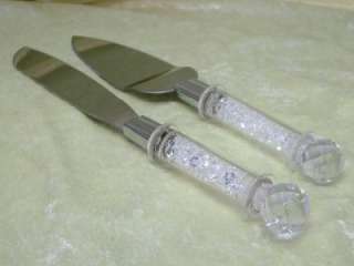  Acrylic Crystal Custom Fillable Handle Cake Knife Serving Set Wedding