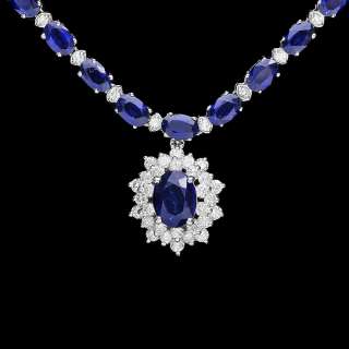 24700 CERTIFIED 14K WHITE GOLD 29CT SAPPHIRE 2.80CT DIAMOND NECKLACE 