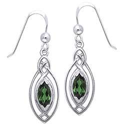 Sterling Silver Celtic Created Emerald Dangle Earrings  