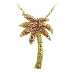 18k and Rose Gold over Silver Champagne Diamond Palm Tree Necklace 
