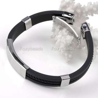 New Mens Stainless Steel Rubber Bracelet Wristband 8L  