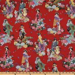  44 Wide Kyoto Geisha Motif Red Fabric By The Yard Arts 